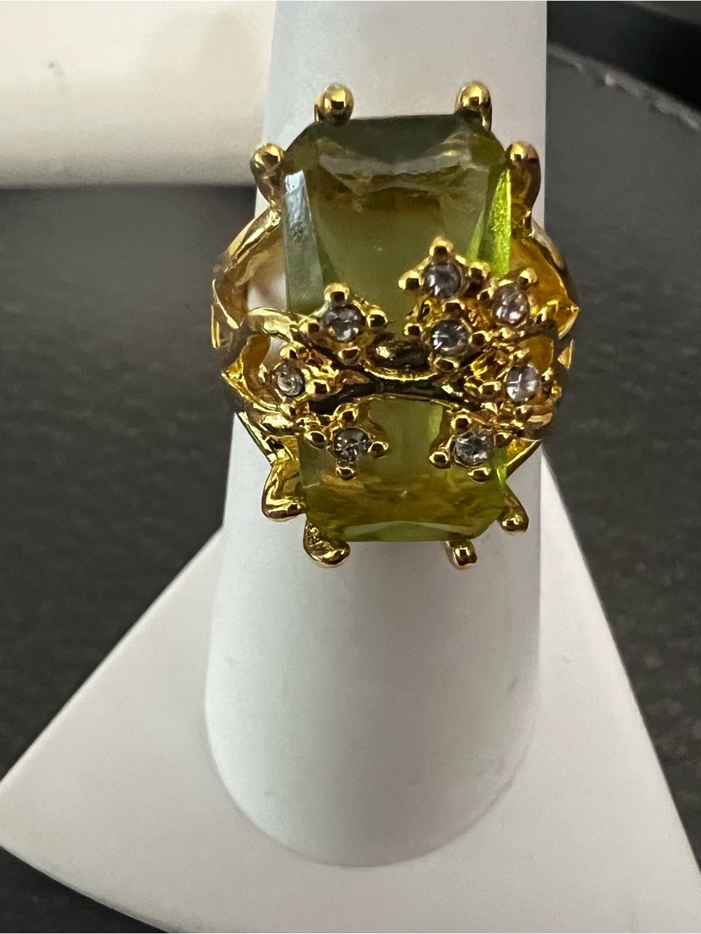Gold-Tone Green Crystal Cocktail Ring - Women's Fashion Jewelry